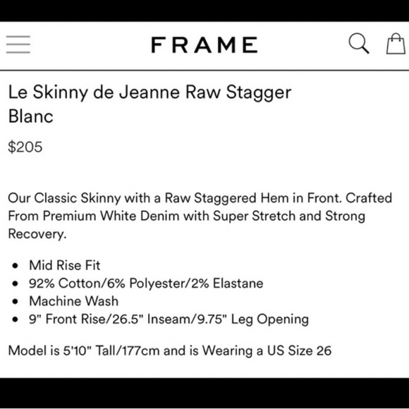 NWT Frame Le Skinny De Jeanne Raw Stagger hem in Blanc - Picture 6 of 6